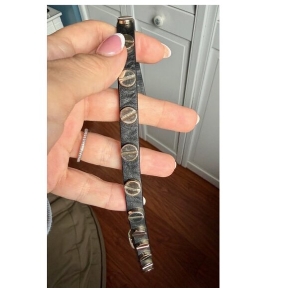 Faux Leather Black Bracelet with Gold tone Screw details and Buckle Closure - Picture 6 of 7